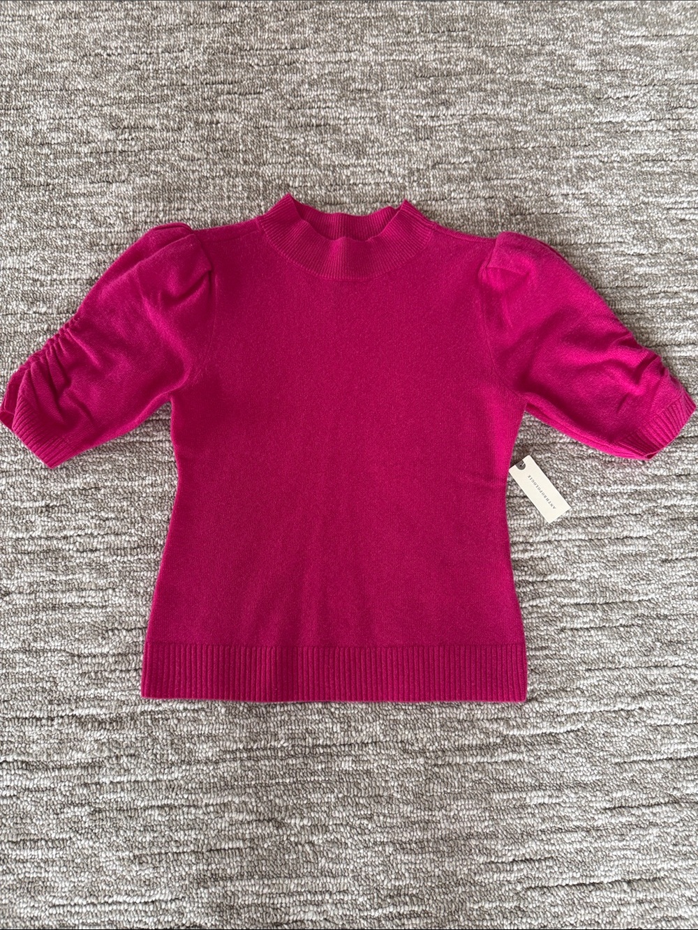 Anthropologie Puff-Sleeve  Cashmere Mock Neck Sweater - Fuchsia